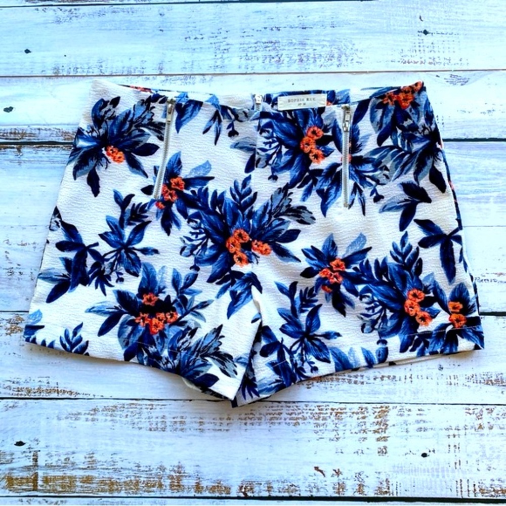 Sophie Rue Anthropologie Sailor Shorts Retro 50s Floral Tropical Beach Womens M